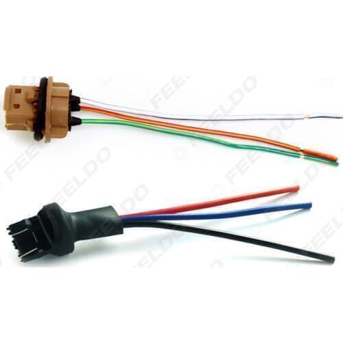FEELDO 2pc/set Car LED Bulb Light 7443/7444/1891 Female & Male Socket Plug With 3-wire Extended Wire Connector #MX5958