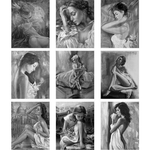Black White Mysterious Sexy Girl 5D DIY Diamond Painting Cross Stitch Diamond Mosaic Diamond Woman Embroidery Picture Home Room