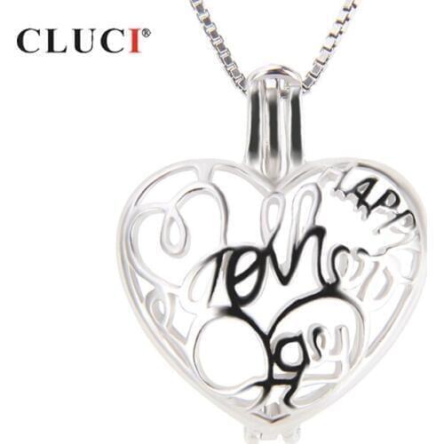 CLUCI 925 Sterling Silver Mothers Day Pendant Gift Heart Shaped Cage Pendants For Mom Women Silver 925 Pearl Locket SC249SB