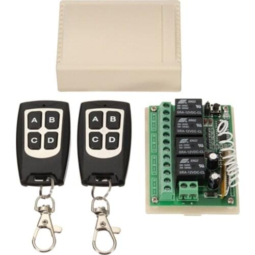 DC 12V 4CH Channel 433Mhz Wireless Remote Control Switch 2 Transmitter + Receiver for Electric Doors, Windows, Switches