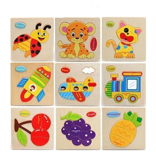 Baby Wooden 3D Puzzle Jigsaw Wooden Toys For Children Cartoon Animal Puzzles Intelligence Kids Children Educational Toy