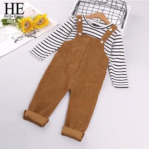 HE Hello Enjoy Baby Girls Boy Clothes Suit Kids Baby Striped T-Shirt Denim Overalls Newborn Clothes Set Toddler Clothing
