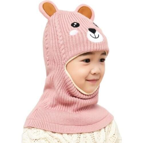 Doitbest 2 to 6 years old Boy girl Beanie Protect neck cartoon dog Windproof face Winter Child knit hat kids girls Earflap Caps