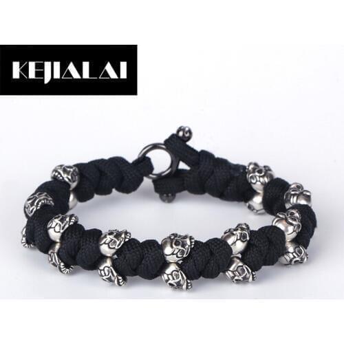 KEJIALAI Silver Color Skull Charm Macrame Bracelet for Men and Women Fashion Style Punk Jewelry Best Birthday Gift Pop Accessory