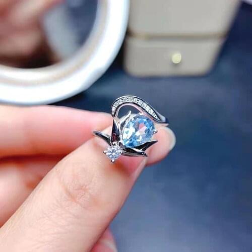 High-quality Bule Topza Super Flash Ring Real S925 Sterling Silver Fine Fashion Wedding Jewelry for Women MeibaPJFS