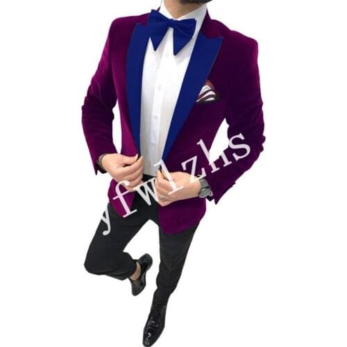 Handsome Velveteen Groomsmen Peak Lapel Groom Tuxedos Mens Wedding Dress Man Blazer Prom Dinner (Jacket+Pants+Tie) A227