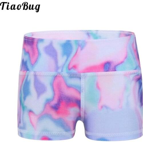 TiaoBug Fashion Summer Kids Girls Dance Sport Gym Yoga Boy-Cut High Waist Dye Print Dance Shorts Bottoms Activewear