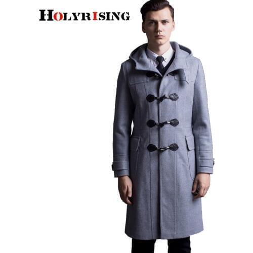 S-6XL 2016 Autumn Winter Men Wool Jackets Single Button Hooded Coats Long Warm Overcoats Male Clothing Light Gray Black Navy