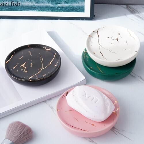 Imitation Marble Soap Dish Square/round Ceramic Shower Tray Soap Boxes Bathroom Accessories Shelf Glazed Porcelain Bath Supplies