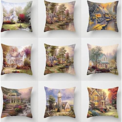 New beautiful landscape print house woods creek pillowcase office sofa waist pillowcase home decoration