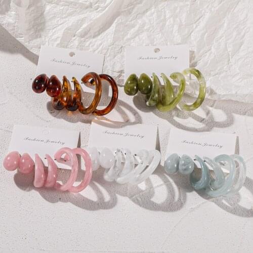 New Korea Colorful Acrylic Vintage Geometric C-Shaped Resin Hoop Earrings Retro For Women Girls Party Travel Jewelry Gifts
