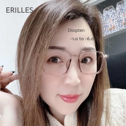 New Anti Blue Light Spectacles Unisex TR90 Myopia Glasses For Women Square Frame Nearsighted Eyeglasses Gir And Boy Eyewear -2.5