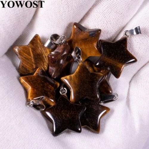 Wholesale 10Pcs/Lot Fashion Assorted Natural Stone Tigers Eye Dangle Star Beads Charms Pendants For Jewelry Making QV0006