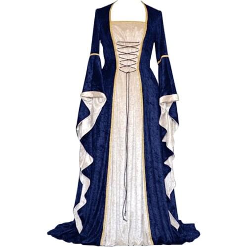 Gothic Cosplay Dresses Women Vintage Flare Sleeves Plus Size Dresses Medieval Floor Length Renaissance Big Swing Dress Vestidos