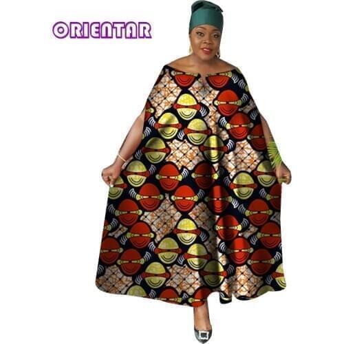 Casual African Dresses for Women Maxi Dress African Wax Print Bazin Riche Ankara Gown Loose Plus Size Long Dashiki Dress WY3958