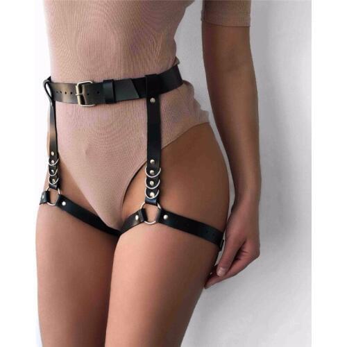 Fetish Women Gothic Leather Harness Garter Belt Punk Body Cage Leg Bondage Harness Strap Sexy underwear Suspenders for Stockings