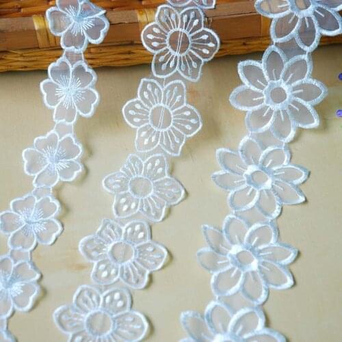 20Yards Flower Mesh Embroidered Net Lace Trims White Fabric Trim Ribbons DIY Sewing Wedding Dress Clothes Craft Materials