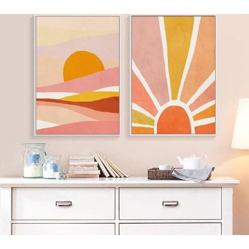 Nordic Abstract Sunset Canvas Painting Horizon Sun Landscape Wall Art Posters And Prints Pictures Modern For Living Room Decor