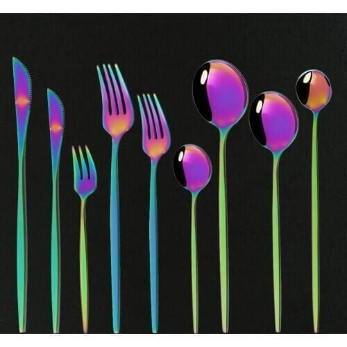 Dinnerware Rainbow Tableware Cutlery Set Stainless Steel Luxury Flatware Home Fork Spoon Knife Kitchen Dinner Set Drop Ship
