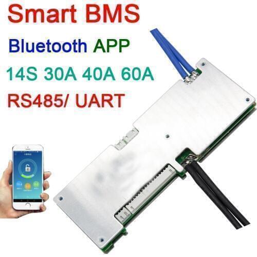 Smart 14S 60A 40A 30A Lithium li-ion battery protection board With balance BMS system Bluetooth APP RS485 UART software monitor