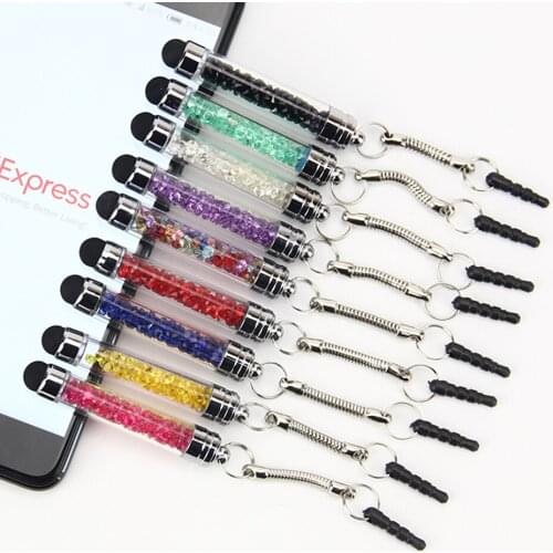 Universal Mini Crystal Capacitive Anti-dust Cap Screen Stylus Touch Pen for Iphone Sumsang Smartphone Touch Screen Pen 500pcs