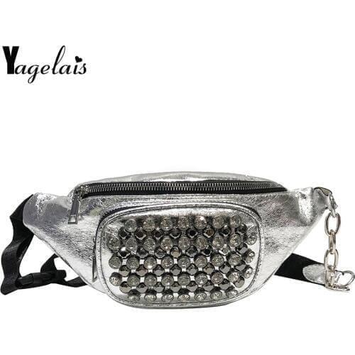 High Quality Waist Bag Summer Bag For Women 2019 Rivet Chest Bag Leather Casual Shoulder Messenger Chains Crossbody Wallet Purse