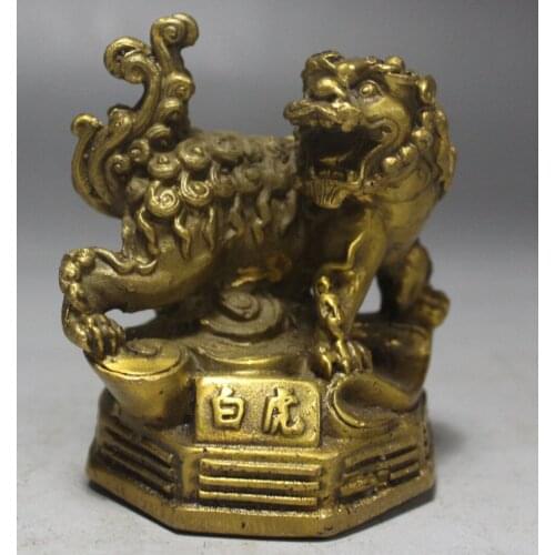 Xd 002074 9CM Chinese Fengshui Folk Bronze Zodiac Year Animal Tiger Statue Sculpture