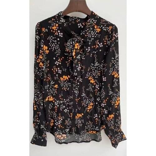 2022FW Woman Floral Print Oversized Shirt Round Neck Long Sleeves Fashion Loose Blouse Front Buttons