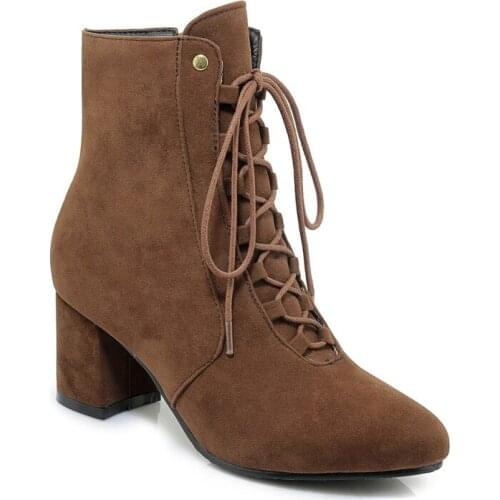 Big Size - boots women shoes ankle boots for women ladies boots Cross strap side zipper round head thick heel