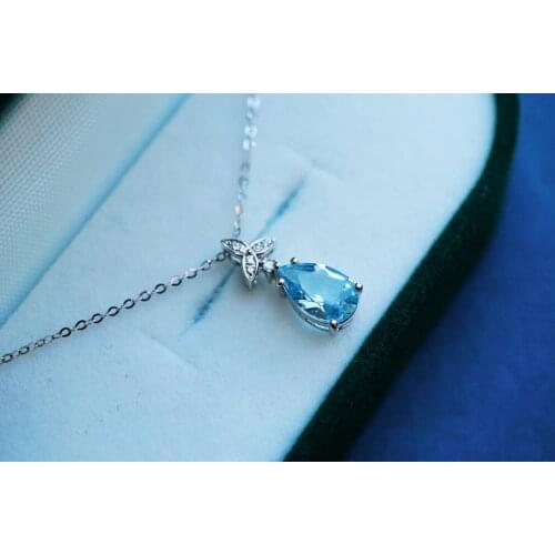 Solid 18K White Gold Nature Blue Aquamarine Gemstones Pendants Necklaces for Women Fine Jewelry for Women Gifts