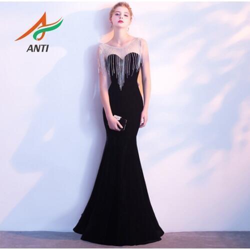 ANTI Sexy Black Mermaid Evening Dress Vestido De Festa Sleeveless vestidos Long Cheap Evening Gowns Party Dress 2019 In Stock