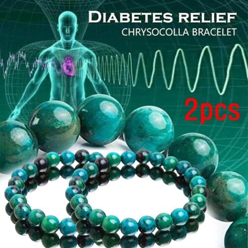 2Pc Chrysocolla Malachite Bracelets for Women Men Natural Stone Beads Bracelet Round Shape Diabetes Relief Bracelet Jewelry Gift