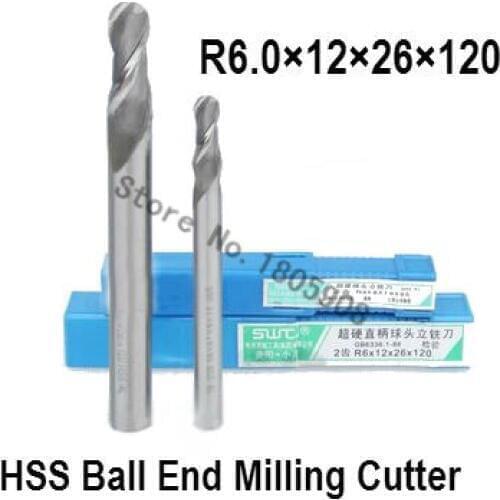 2PCS lengthening R6.0 high speed steel ball end milling cutter, straight shank white steel cutter, R alloy milling cutter