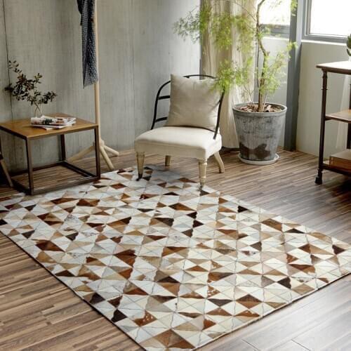 200*300cm European-Style Luxury Cowhide Splicing Carpet Bedroom Living Room Tea Table Carpet Geometric Design Handmade Rugs