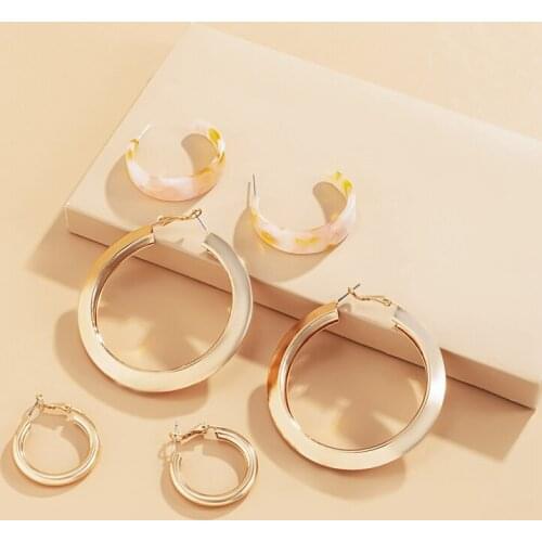 3pairs/set Big Circles Hoop Earring Gold Color Metal Acrylic Hoop Earrings for Women Classic Round Women Piercing Jewelry Party