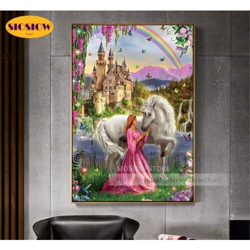 Diy 5D Diamond Painting Unicorn And Beauty Princess Full Round Drill Square 3D Daimond Mosaic Cross-stitch Embroidery Decor Home