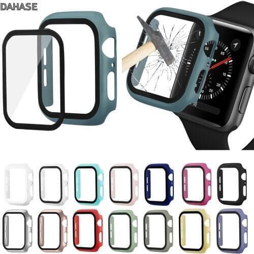 Watch Case Cover For Apple Watch 5/4 40MM 44MM PC Bumper with Glass Protector Film For iWatch Series 3/2 38MM 42MM Accessories