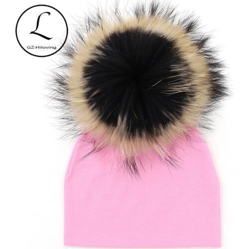 GZHILOVINGL 2017 New Cotton Newborn Beanies Hats Winter Ins Baby Kids Boys Girls Autumn Real Fur Pompom Solid Color Beanie Hat
