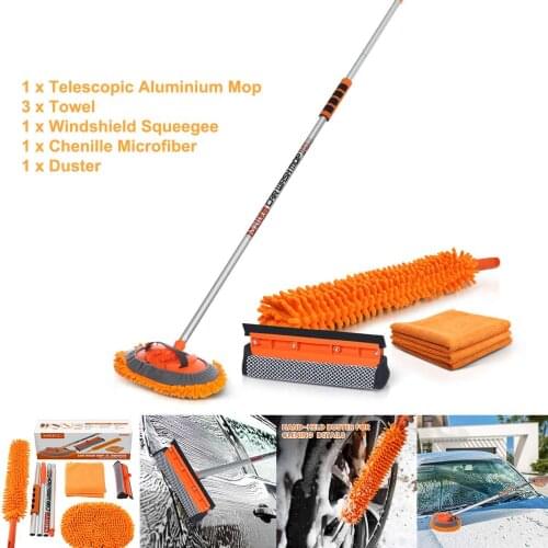 62 inch Car Wash Kit Car Cleaning Tools with Car Mop Long Handle Window squeegee Microfiber Towels 4pcs for Brush Car RV Trucks