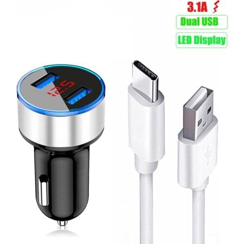 Type-C USB Charging Cable Phone Adapter For Samsung A12 A42 A02S A50 A30 A71 A51 3.1A Fast Charging Dual Car USB Charger