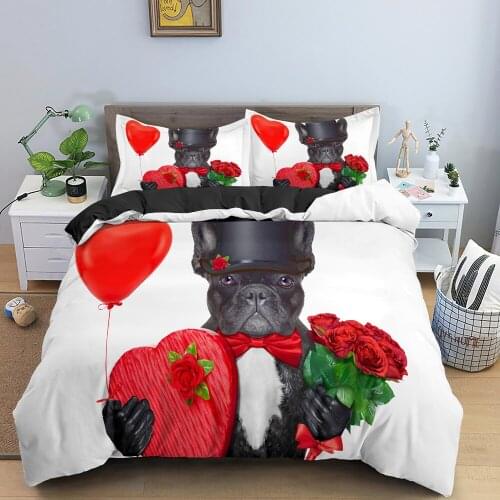 Romantic Style Dog Bedding Set 2/3pcs Duvet Cover with Pillowcase Comforter Cover Set Quilt Cover Queen King Size Home Textiles