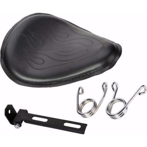 Leather Flame SOLO Seat W/2.5" Spring Mount Bracket for Harley Sportster CB XL Seventy Two