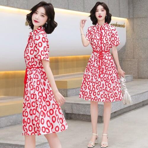 Red dress womens summer waist waist was thin temperament summer new style polka dot shirt skirt summer