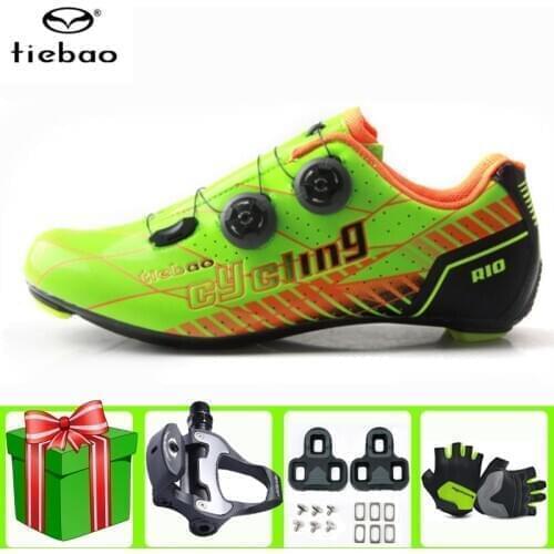 Tiebao Road Cycling Shoes Men Racing Carbon Fiber Bike Ultralight Self-locking Breathable Professional Bicycle Sneakers