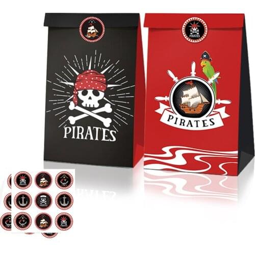 12pcs/lot Cool Black Red Sailing Pirate Theme Party Paper Bags Candy Box Biscuit Gift Bags Baby Shower Birthday Party Supplies