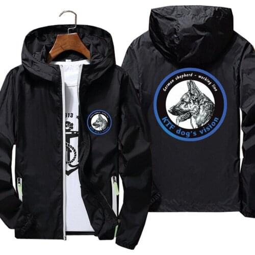 German Shepherd Dog Mens Bomber Jacket Thin Sunscreen Windbreaker Skin Ultra Light Hood Cycling Coat Sports Pilot Oversized 7XL