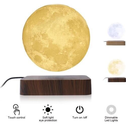 Magnetic Suspension Moon Night Light Creative 3D Floating and Spinning in Air Freely with Luxury Wooden Base 3D Printing Light