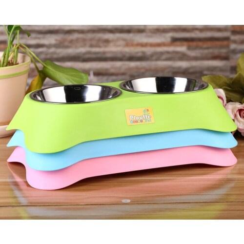 Quevinal 100pcs/Lot Double Stainless Steel Dog Cat Puppy Pet Bowl Food Dish Non Slip Food Water Feeding Dish Pet Supplies