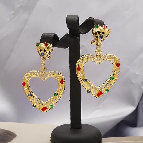 Fashion Creative Heart Shape Crystal Dangle Earrings For Women Gold Color Sweet Drop Earring Jewelry Gift