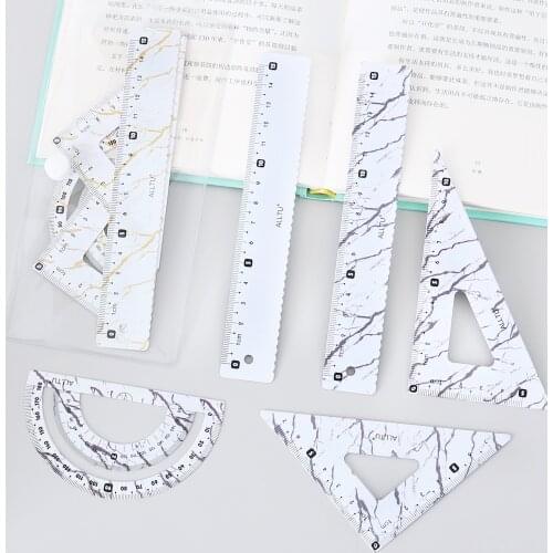 TUTU 4Pcs/Set Aluminium marble Ruler Set Metal Geometry Maths Drawing Compass Stationery Rulers Mathematical for School H0551